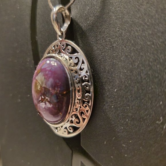 PURPLE  TURQUOISE  STERLING  SILVER  PENDANT. - Picture 3 of 9